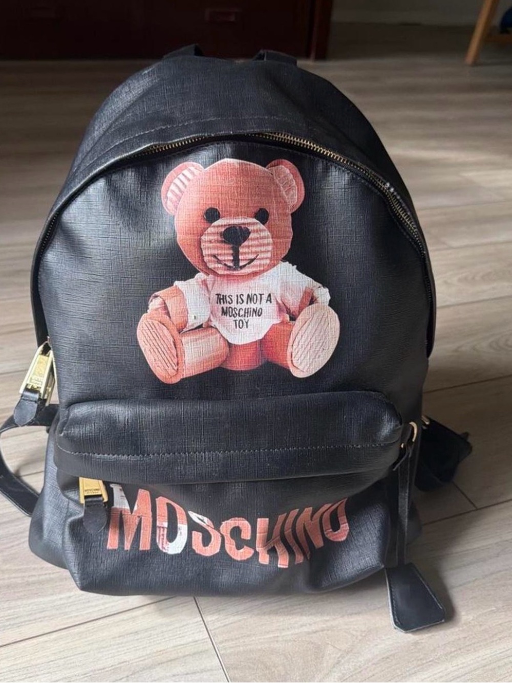 Moschino Black Backpack with Pink Teddy Graphic